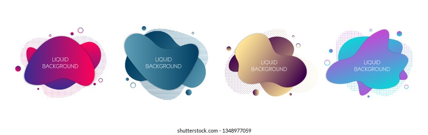 Set of 4 abstract modern graphic liquid elements. Dynamical waves colored gradient fluid forms. Isolated banners with flowing liquid shapes. Template for the design of a logo, flyer or presentation. 