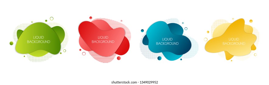 Set of 4 abstract modern graphic liquid elements. Dynamical waves different colored fluid forms. Isolated banners with flowing liquid shapes. Template for the design of a logo, flyer or presentation. 