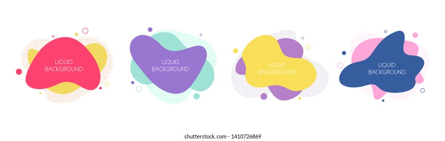 Set of 4 abstract modern graphic liquid elements. Dynamical waves different colored fluid forms. Isolated banners with flowing liquid shapes. Template for the design of a logo, flyer or presentation. 