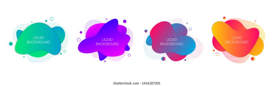 Set of 4 abstract modern graphic liquid elements. Dynamical waves vivid colors fluid forms. Isolated banners with flowing liquid shapes. Template for the design of a logo, flyer or presentation. 