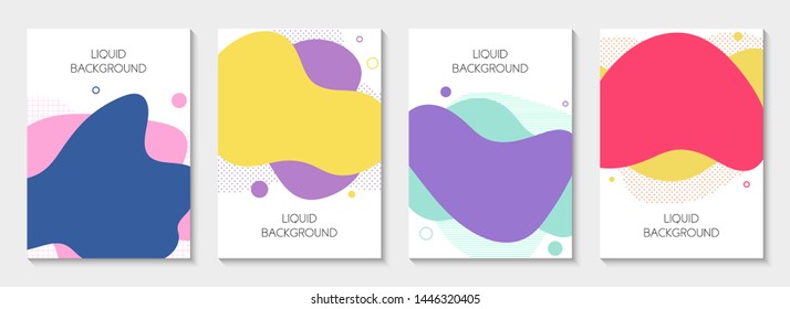 Set Of 4 Abstract Modern Graphic Liquid Banners. Dynamical Waves Different Colored Fluid Forms. Isolated  Templates With Flowing Liquid Shapes. For The Special Offer, Flyer Or Presentation.