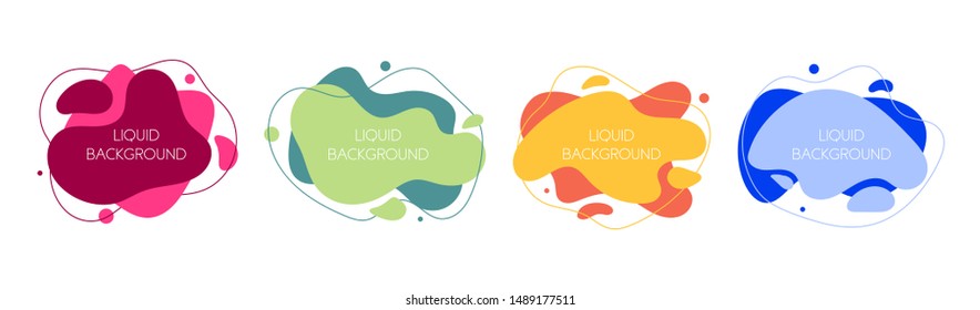 Set of 4 abstract modern graphic liquid elements. Dynamical waves different colored fluid forms. Isolated banners with flowing liquid shapes. Template for the design of a logo, flyer or presentation. 