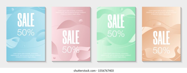 Set of 4 abstract modern graphic liquid banners. Dynamical waves different colored fluid forms. Isolated templates with flowing liquid shapes. For the special offer, flyer or presentation.