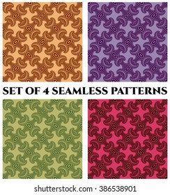 Set of 4 abstract modern seamless patterns with decorative ornament of beige, brown, violet, green, pink and vinous