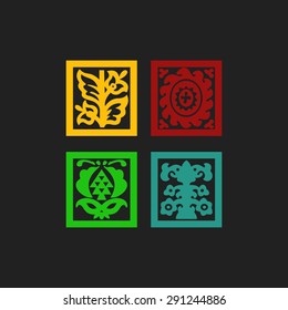 set of 4 abstract pattern ornament multi-component multi color 