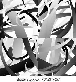 Set of 4 abstract pattern, texture or background with curved scattered shapes