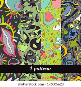 Set of 4  abstract seamless backgrounds.Seamless pattern 