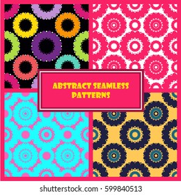 Set of 4 abstract seamless pattern with round shapes, colorful bright circles background, geometric seamless vector pattern, EPS 10