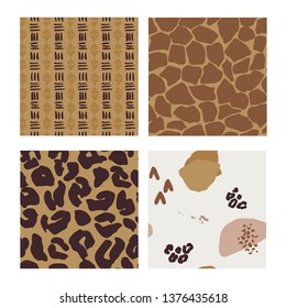 Set of 4 abstract seamless patterns, modern ethnic african ornament, vector, hand drawn