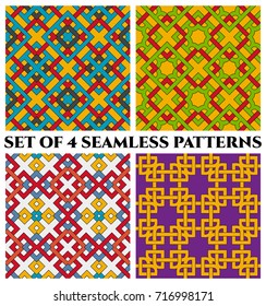 Set of 4 abstract trendy celtic knot seamless patterns of different shades