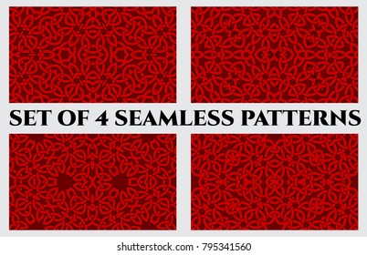 Set of 4 abstract trendy celtic knot seamless patterns of red shades