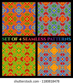 Set of 4 abstract trendy geometric seamless patterns with colorful decorative ornament