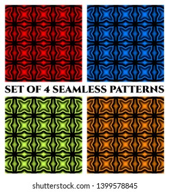 Set of 4 abstract trendy geometric seamless patterns with colorful decorative ornament
