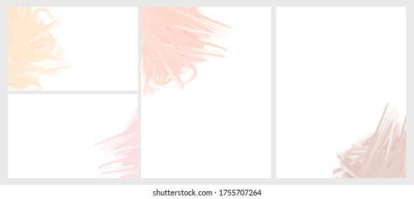 Set of 4 Abstract Vector Layouts. Pink and Yellow Hand Drawn Scribbles Isolated on a White Background. Simple Geometric Print Ideal for Cover, Layouts. Modern Freehand Vector Blanks.