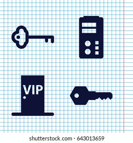 Set of 4 access filled icons such as key, vip door