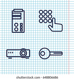Set of 4 access outline icons such as key, router, hand on atm