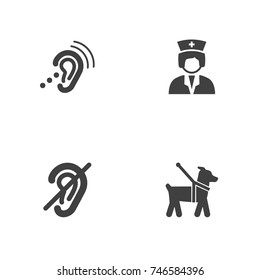 Set Of 4 Accessibility Icons Set.Collection Of Listening Device, Hard Of Hearing, Assistance And Other Elements.