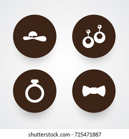 Set Of 4 Accessories Icons Set.Collection Of Woman Hat, Diamond, Eardrop And Other Elements.