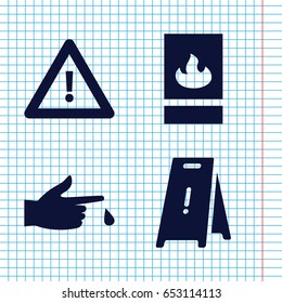 Set of 4 accident filled icons such as wet floor, warning, injured finger