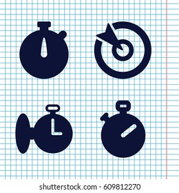 Set of 4 accurate filled icons such as stopwatch