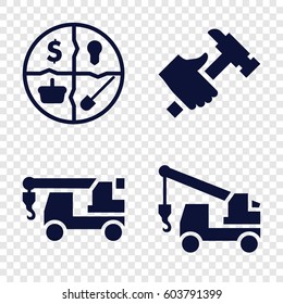 Set of 4 advertising filled icons such as truck with hook, hummer
