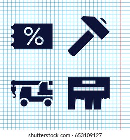 Set of 4 advertising filled icons such as hummer, truck with hook, ad