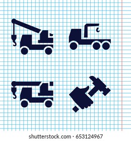 Set of 4 advertising filled icons such as truck with hook