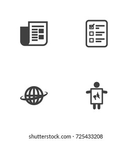 Set Of 4 Advertising Icons Set.Collection Of Journal, Man With Banner, Customer Summary And Other Elements.