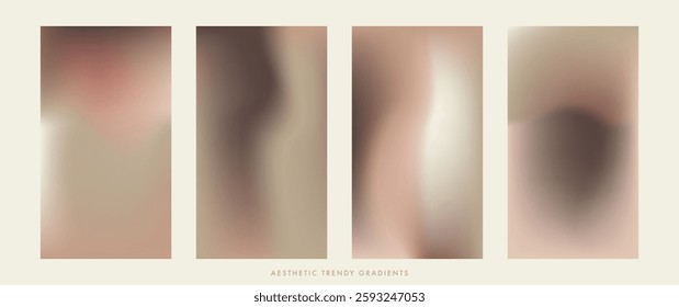 A set of 4 aesthetic brown gradient background. Mocha and cream gradient bg. Soft abstract vector illustration for poster, banner, social media story post, cover. Blurred vector texture in brown color