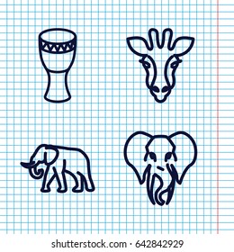 Set of 4 african outline icons such as giraffe, elephant
