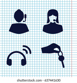 Set of 4 agent filled icons such as customer support, hand with key, headset