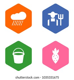 Set of 4 agricultural icons set. Collection of grower, radish, cloud and other elements.