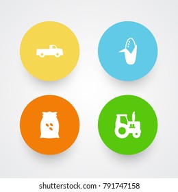 Set Of 4 Agricultural Icons Set.Collection Of Farm Vehicle, Sack, Maize And Other Elements.