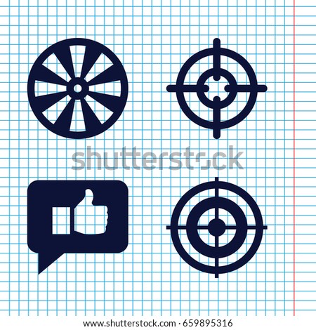 Set of 4 aim filled icons such as sniper target, thumb up, target