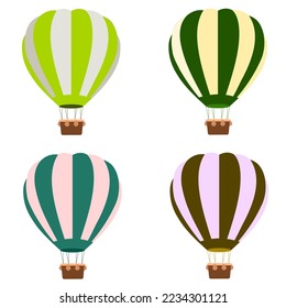 Set 4 Air Balloon, Hot two-color air balloon web flat icon of different colors.