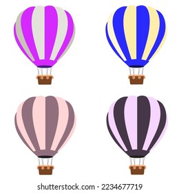 Set 4 Air Balloon, Hot two-color air balloon web flat icon of different colors.