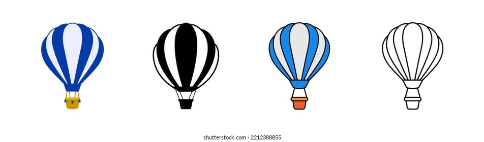 Set of 4 air balloon icon flat glyph style and outlined editable stroke, clipart design template