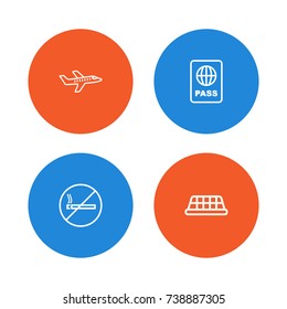 Set Of 4 Aircraft Outline Icons Set.Collection Of Plane, Taxi, Certification And Other Elements.