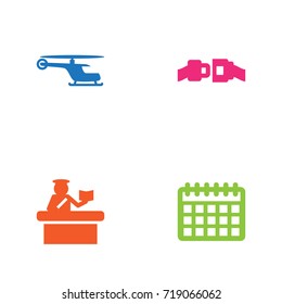 Set Of 4 Airplane Icons Set.Collection Of Buckle, Chopper, Security And Other Elements.