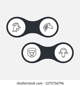 Set of 4 alive icons line style set. Collection of zebra, tiger, rooster and other elements.