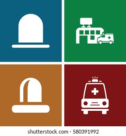 Set of 4 ambulance filled icons such as siren, ambulance