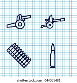 Set of 4 ammo outline icons such as cannon, bullet