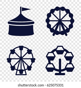 set of 4 amusement filled icons such as Ferris wheel, carousel
