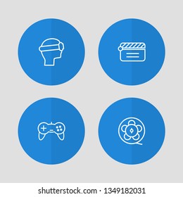 Set of 4 amusement icons line style set. Collection of action, cyberspace, joystick and other elements.