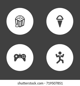 Set Of 4 Amusement Icons Set.Collection Of Snack, Disco, Sorbet And Other Elements.