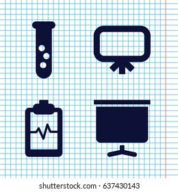 Set of 4 analysis filled icons such as board, heartbeat clipboard