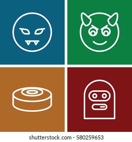 Set of 4 anger outline icons such as smoke bomb, devil emot