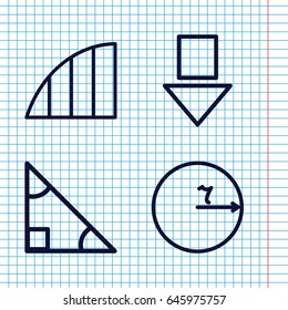 Set of 4 angle outline icons such as angle, triangle, circle