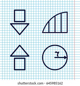 Set of 4 angle outline icons such as angle, circle, arrow up