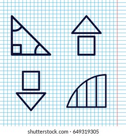 Set of 4 angle outline icons such as angle, triangle, arrow up